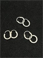 Silver 925 Trio of Small Hoop Earrings