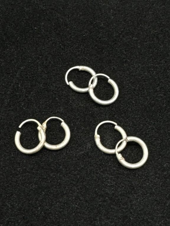 Silver 925 Trio of Small Hoop Earrings