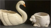 Ceramic Swan & Rabbit Planters