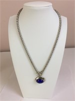 LAPIS DANGLE NECKLACE W/ PLATINUM OVER STERLING