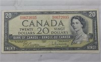 Canada $20 Banknote 1954 BC-41b Beattie Rasminksky