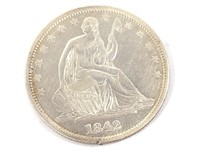 1842 Seated Half Dollar, Med Date