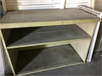Green metal shelves, sturdy. See pictures for