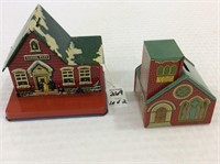 Lot of 2 Tin Building Banks Including