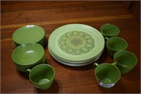 Vintage Green Melamine Cups and Plates Set