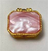 Vintage Gold Tone Mother of Pearl Pill Box 26 Gram