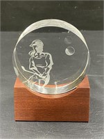 Steuben Etched Golf Paperweight w/ Stand