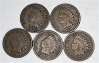 Lot of 5 Pre 1900 Indian Head Cents