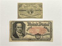 Pair of Fractional Currency Notes 3c & 50c