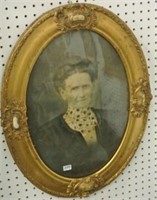 Antique Oval Convex Glass Framed Portrait
