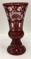 Bohemian Ruby Cut To Clear Vase