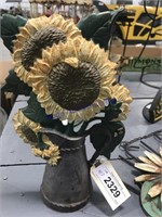 Pitcher of sunflowers cast iron door stop