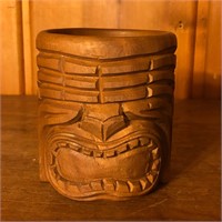 Carved Wood Polynesian Tiki Mug Cup