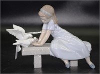 Lladro Seated Girl with Pigeons Figure