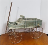 Primitive Looking Wood Toy wagon w/ Metal Wheels