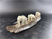 3 Moose antler carvings of wooly mammoths with mam