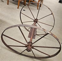 Iron Antique Wagon Wheel Pair w/ Axel 30" Diam.