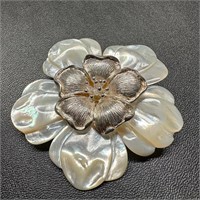 Sterling Silver Pearloid Hibiscus Pendant/Brooch