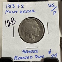 1913 TYPE II BUFFALO NICKEL ERROR ROTATED DIES