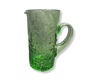 Vintage French Fleur-De-Lis Green Glass Pitcher