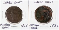 Coin 2 United States Large Cents 1824 & 1832