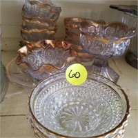ASSORTED GOLD RIM GLASS DISHES