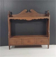 Vintage Double Shelved 3 Drawer Hardwood Wall