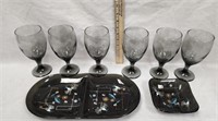 1960's MCM Black Smoked Glass Hummingbirds