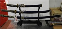 Lot #3794 - 3pc Chinese Samurai sword set in