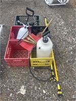 Sprayers, light bulb replacement poles, crates