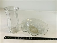2pcs large crystal cut glass serving bowl & vase