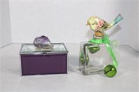 Crystal  Storage Box 3 x 4"  & Perfume Bottle 6 1/