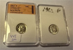 1963-P and 1963-P Roosevelt Silver Proof Dimes PR7