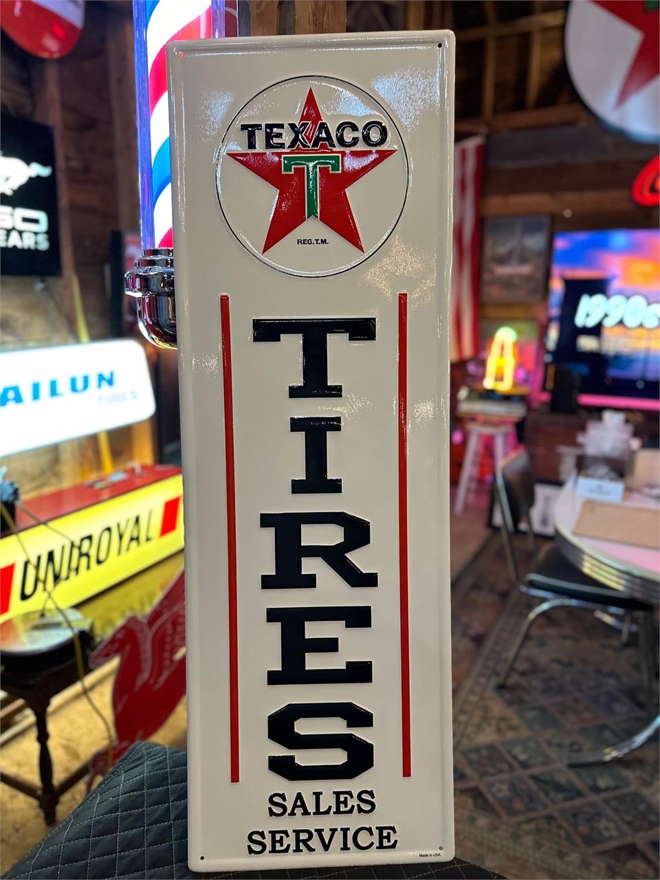 42 x 14” Metal Embossed Texaco Tires Sign