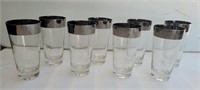 Highball glasses with silver leaf rim.