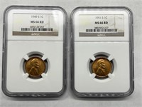 1949-S & 1951-S NGC MS66 RD Wheat Head Pennies