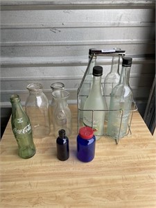 Wine bottle holder & milk bottles California Fig