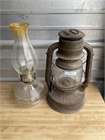 Deitz No 2 D Lite Lantern & glass oil lamp