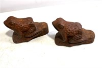 Pair Cast Iron Frog Doorstops 4"L