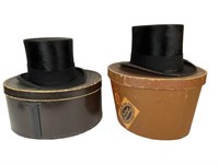 2 Vintage Beaver Fur Top Hats