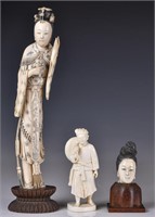 A Group of 3 Bone Figural Carvings