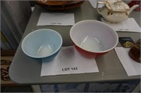 2-Pyrex bowls-red 402 & blue 401