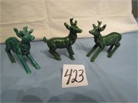 3 GREEN HOLLY & BERRY REINDEER, 4" , ALL DIFFERENT