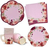 24 Disposable Tea Cups and Saucers Sets Floral Des