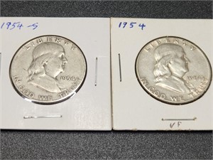Two 1954 Franklin Half Dollars