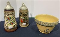 Mixed lot - two hand painted German Steins, a