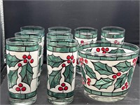 West Virginia Glass Holly Berry Glasses Ice Bucket