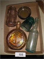 Decanter, Blue Glass Insulator, Purple Tint Jar, +