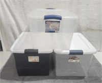 (3) 16gal Clear and Smoky Latching Storage Totes,