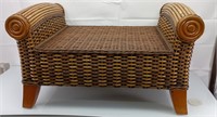 Rattan and wood bench seat 30"x 20"x 17